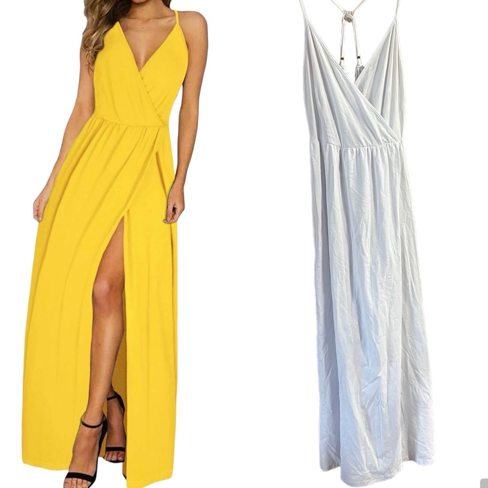Maxi EUC WHITE Summer Long Wrap V-Neck Solid Sundress